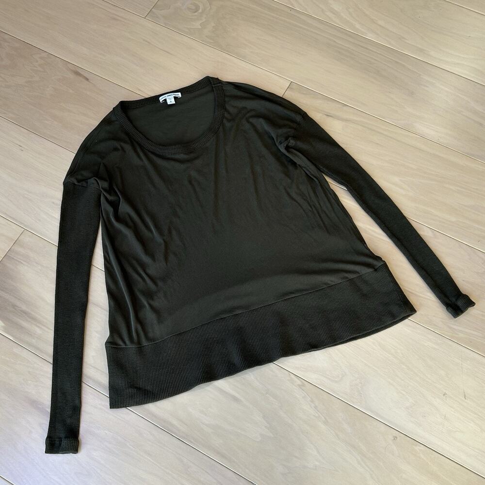 James Perse Sheer Crew Top Green Long Sleeve *Hole Women’s 0